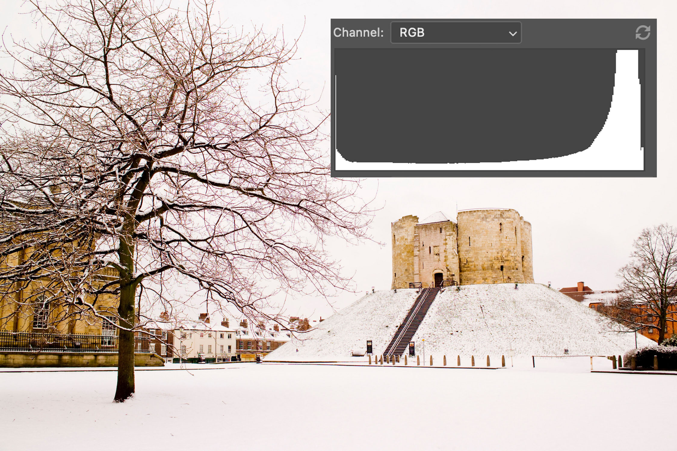 Demonstrating a histogram and image with a large amount of light tones.