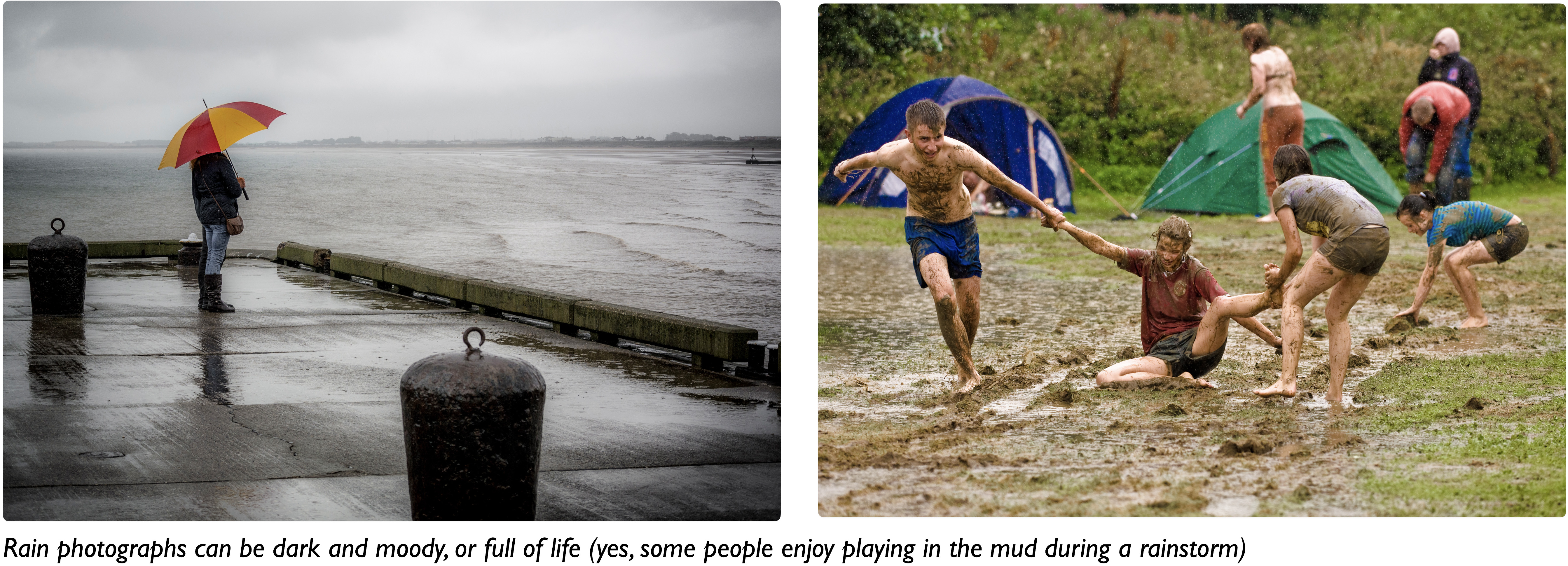 Photographing people in the rain.